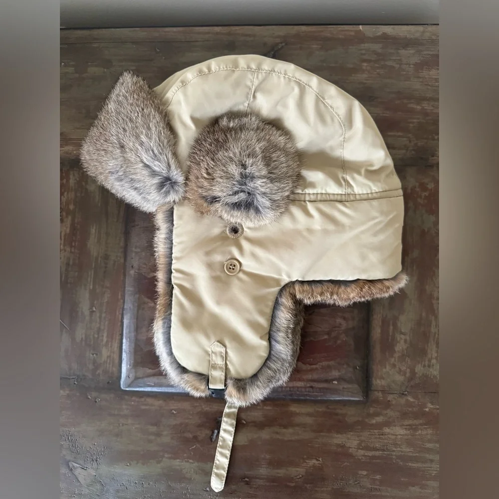 Nathaniel Cole by Crown‎ Cap rabbit fur trim aviator hat unisex size XL
